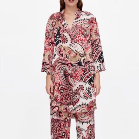 ZARA | Paisley Wide Sleeve Multicolor Tunic Length Top Women’s Size Small - Picture 2 of 11